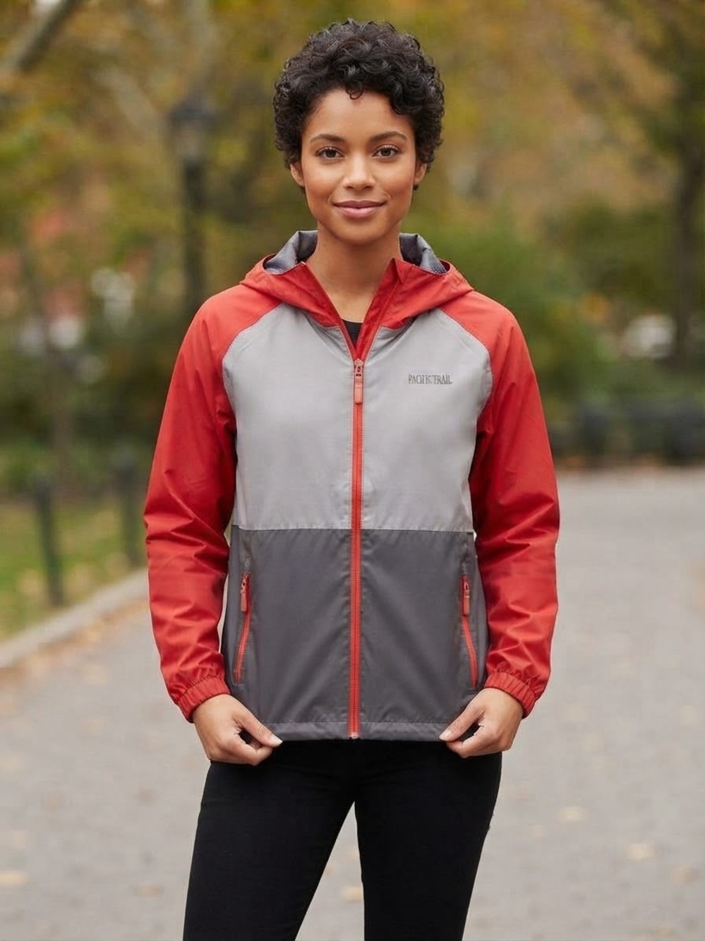 Pacific Trail Women's Colorblock Hooded Windbreaker - Red & Gray